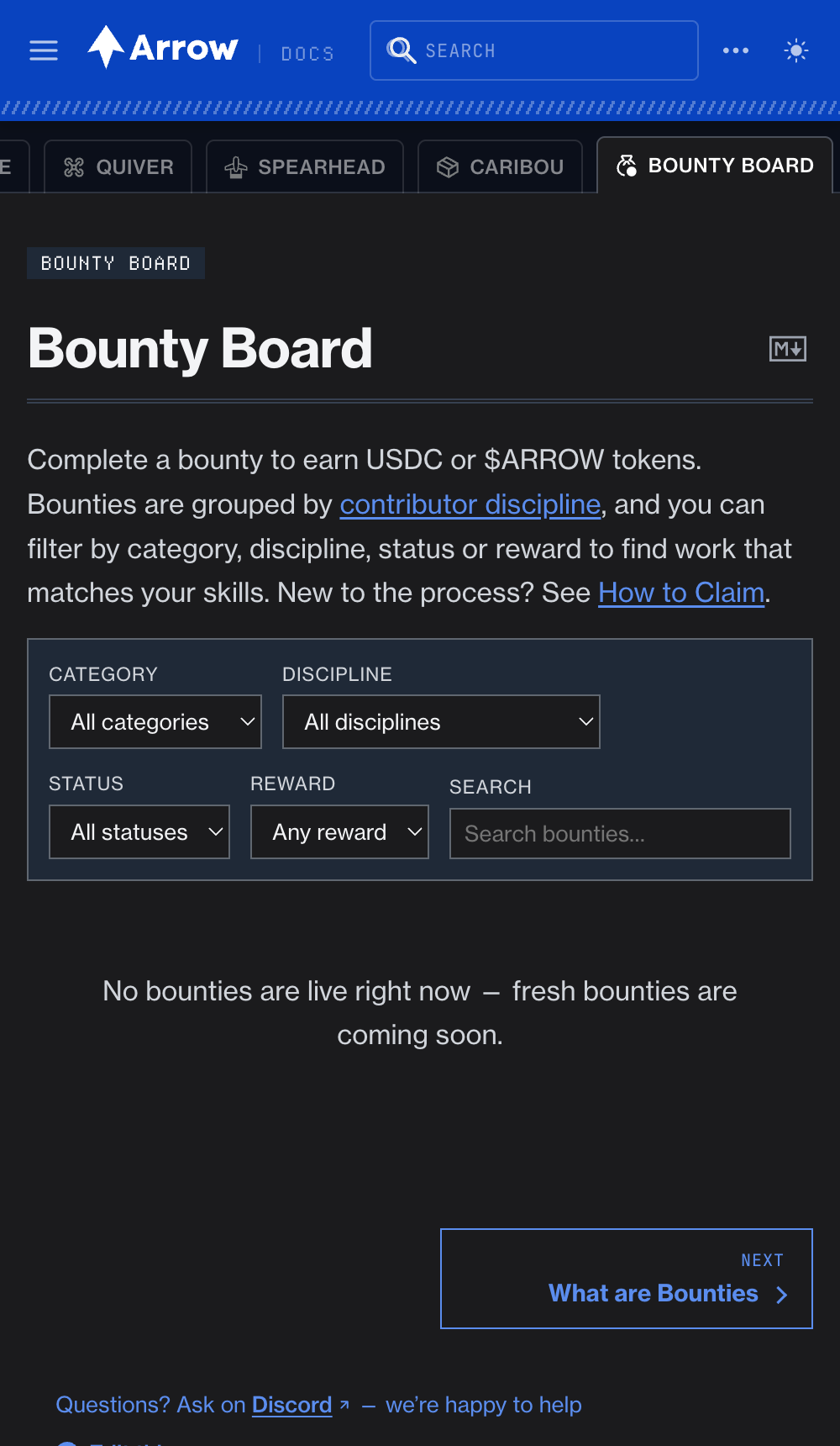 The bounty board on a narrow screen